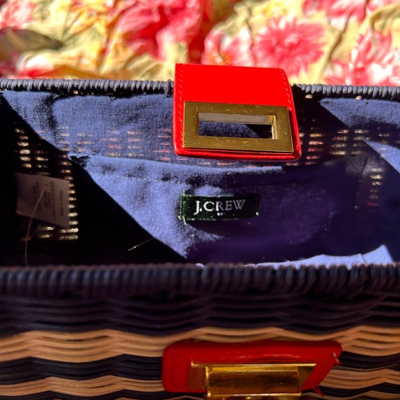 JCrew NWT wicker clutch blue w/ red leather closure - Picture 4 of 11